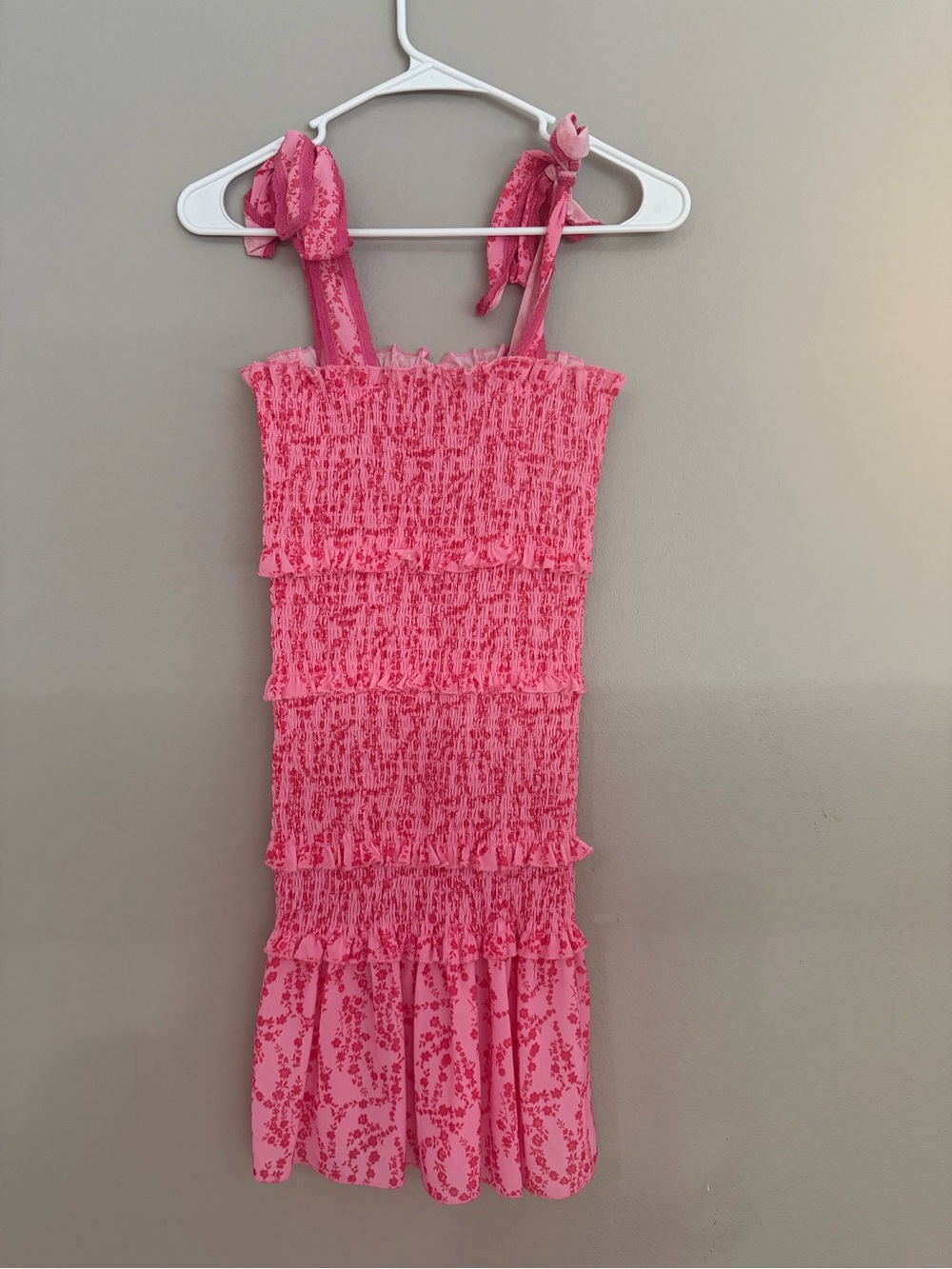 Pink Smocked Tie-Strap Mini Dress